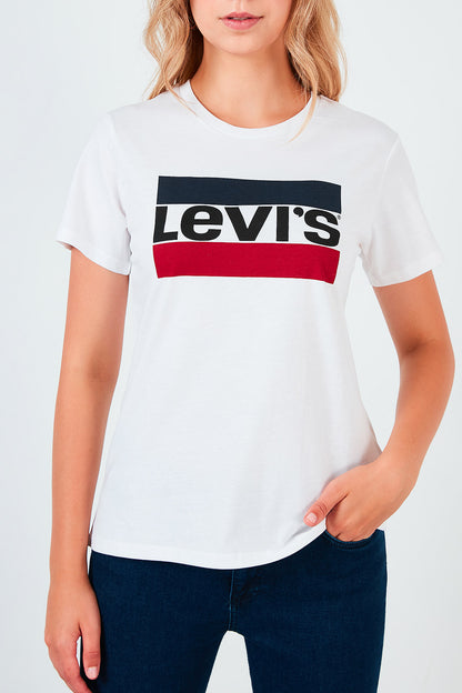 Levi's Baskılı % 100 Pamuk Bisiklet Yaka Bayan T Shirt 17369-1313 BEYAZ