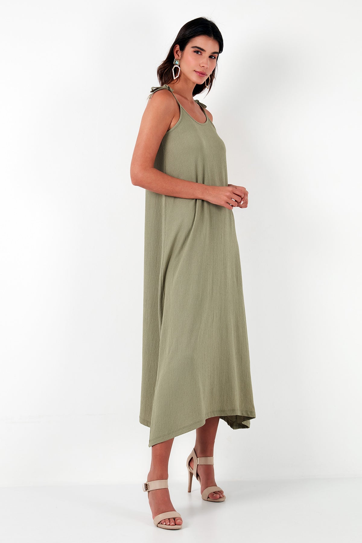 Lela Regular Fit İp Askılı Uzun Bayan Elbise 5865732 Olive