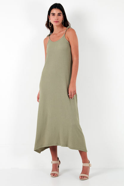 Lela Regular Fit İp Askılı Uzun Bayan Elbise 5865732 Olive