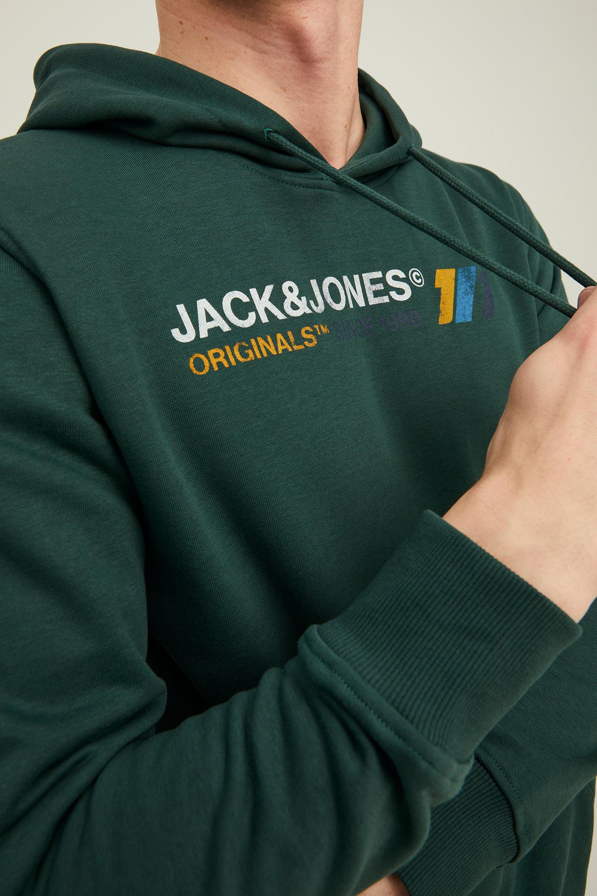 Jack &amp; Jones Jornate Pamuklu Şardonlu Regular Fit Kapüşonlu Erkek Sweat 12216046 KOYU YEŞİL