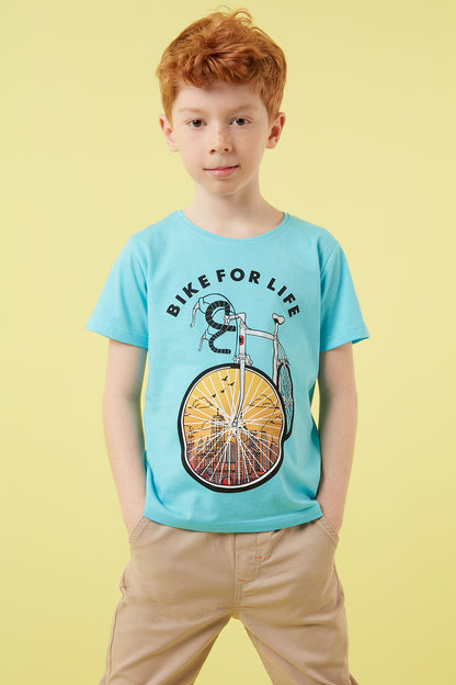 Lela Baskılı Bisiklet Yaka % 100 Pamuk Erkek Çocuk T Shirt 5923416 MAVİ