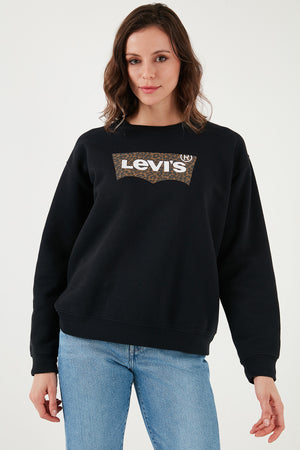 Levi's Leopar Desenli Logo Baskılı Pamuklu Regular Fit Bisiklet Yaka Bayan Sweat 001U5-0001 SİYAH