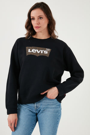 Levi's Leopar Desenli Logo Baskılı Pamuklu Regular Fit Bisiklet Yaka Bayan Sweat 001U5-0001 SİYAH