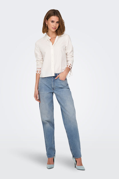 Only Onljuıcy Streç Pamuklu Mom Fit Yüksek Bel Bol Paça Jeans Bayan Kot Pantolon 15341427 AÇIK MAVİ