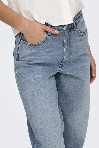 Only Onljuıcy Streç Pamuklu Mom Fit Yüksek Bel Bol Paça Jeans Bayan Kot Pantolon 15341427 AÇIK MAVİ