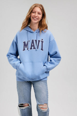 Mavi Pamuklu Oversize Kapüşonlu Kanguru Cepli Bayan Sweat 1600361-70856 MAVİ