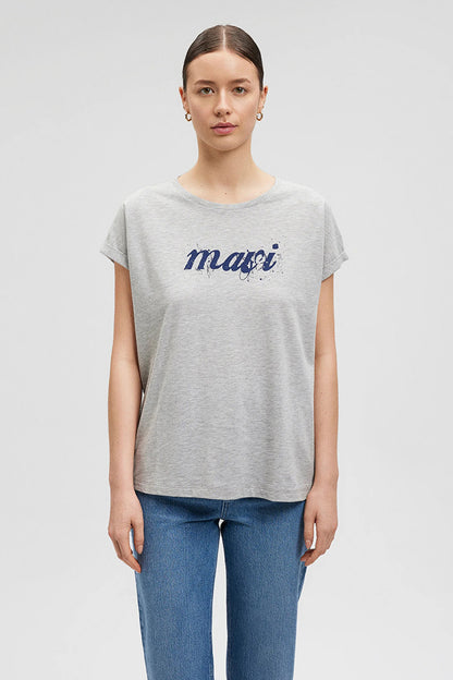 Mavi Pamuklu Loose Fit Bisiklet Yaka Bayan T Shirt 166422-25702 AÇIK GRİ