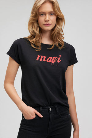 Mavi % 100 Pamuk Loose Fit Bisiklet Yaka Bayan T Shirt 166422-900 SİYAH