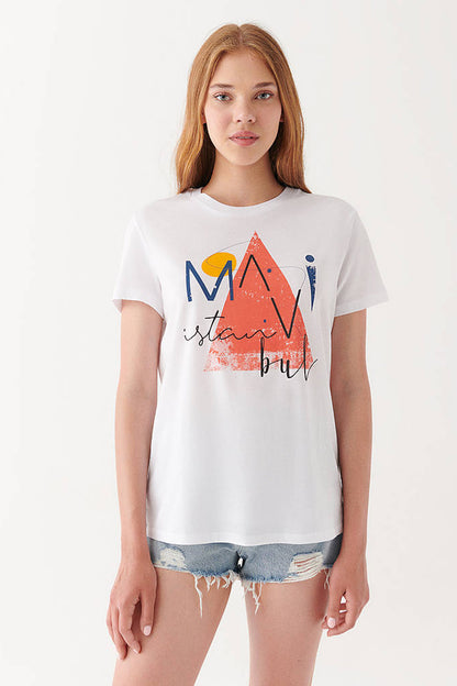 Mavi % 100 Pamuk Slim Fit Bisiklet Yaka Bayan T Shirt 168892-620 BEYAZ