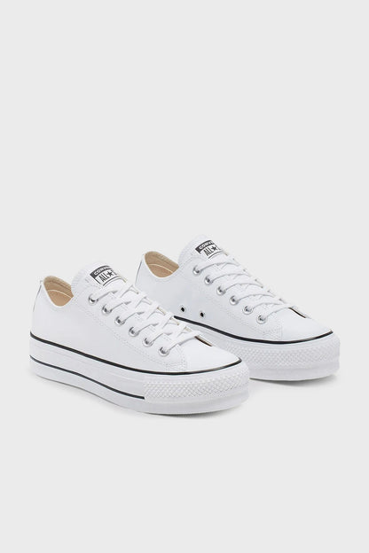 Converse Logolu Hakiki Deri Platform Taban Sneaker Bayan Ayakkabı 561680C 102 BEYAZ