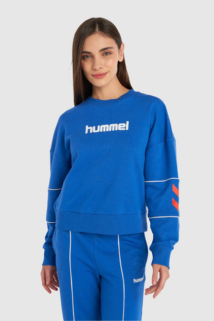 Hummel  Logo Baskılı Pamuklu Oversize Fit Bisiklet Yaka Bayan Sweat 922098-9821 MAVİ