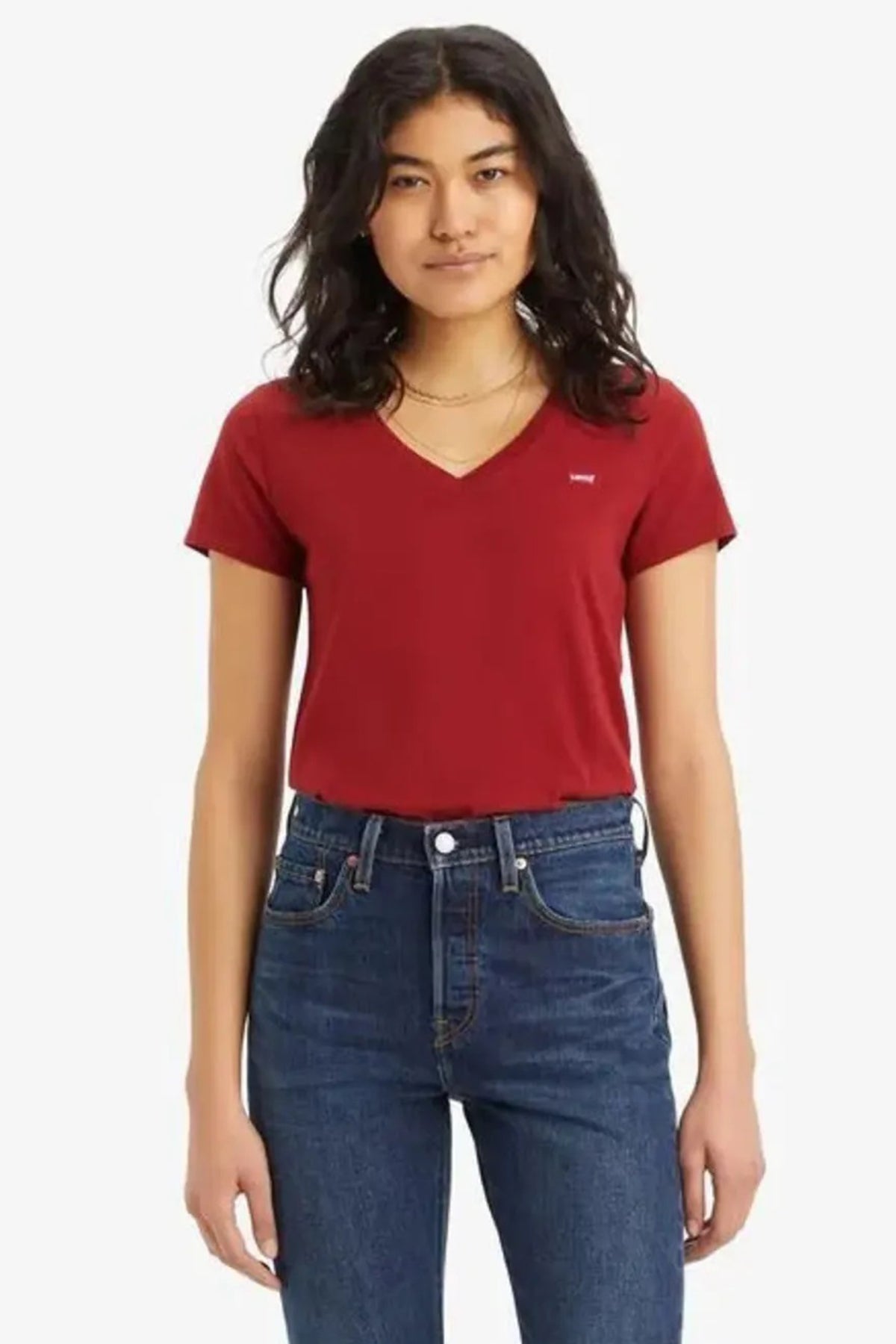 Levi's % 100 Pamuk Relaxed Fit V Yaka Bayan T Shirt A3170-0026 BORDO