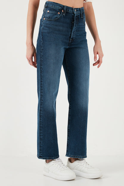 Levi's Ribcage Streç Pamuklu Straight Fit Yüksek Bel Geniş Paça Jeans Bayan Kot Pantolon A7743-0010 KOYU MAVİ