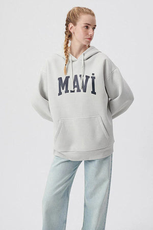 Mavi Pamuklu Oversize Kapüşonlu Kanguru Cepli Bayan Sweat 1600361-34322 AÇIK GRİ