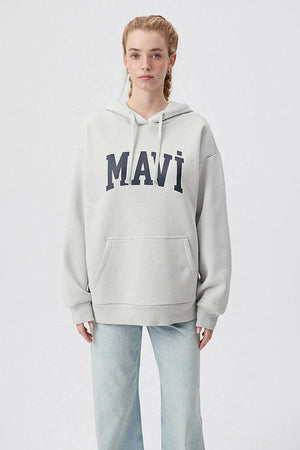 Mavi Pamuklu Oversize Kapüşonlu Kanguru Cepli Bayan Sweat 1600361-34322 AÇIK GRİ