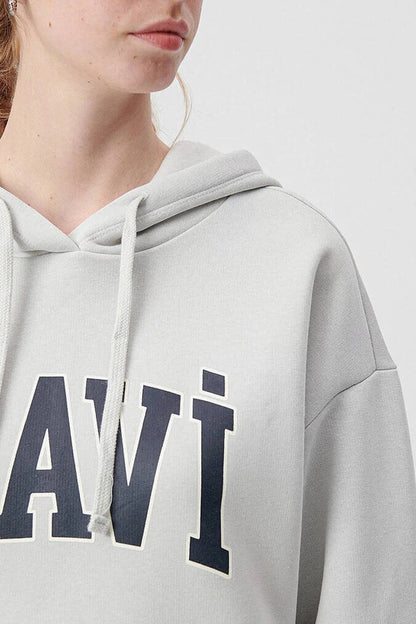 Mavi Pamuklu Oversize Kapüşonlu Kanguru Cepli Bayan Sweat 1600361-34322 AÇIK GRİ