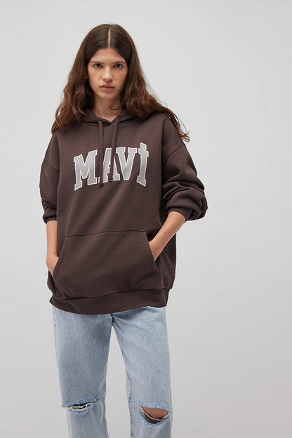 Mavi Pamuklu Şardonlu Oversize Fit Kapüşonlu Bayan Sweat 1600361-70222 KOYU KAHVE