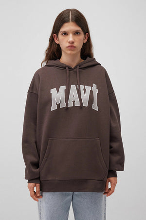 Mavi Pamuklu Şardonlu Oversize Fit Kapüşonlu Bayan Sweat 1600361-70222 KOYU KAHVE