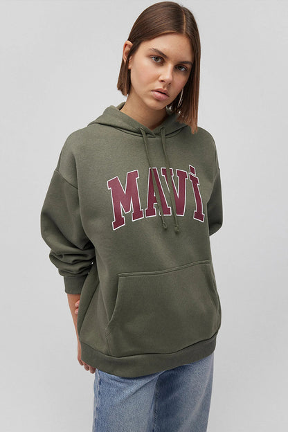 Mavi Pamuklu Şardonlu Oversize Fit Kapüşonlu Bayan Sweat 1600361-71581 HAKİ