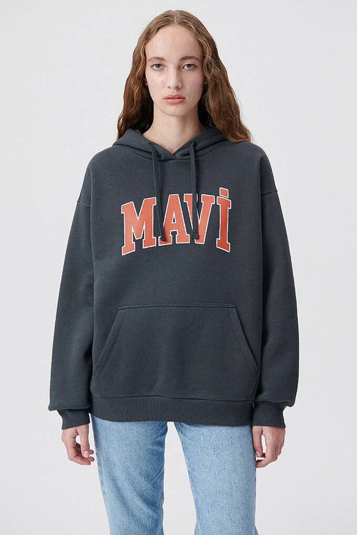 Mavi Pamuklu Oversize Kapüşonlu Kanguru Cepli Bayan Sweat 1600361-80106 ANTRASİT