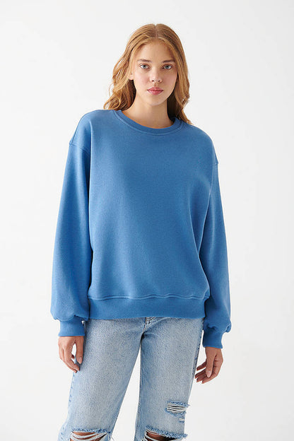 Mavi Oversize Bisiklet Yaka Pamuklu Basic Bayan Sweat 1610198-70885 MAVİ