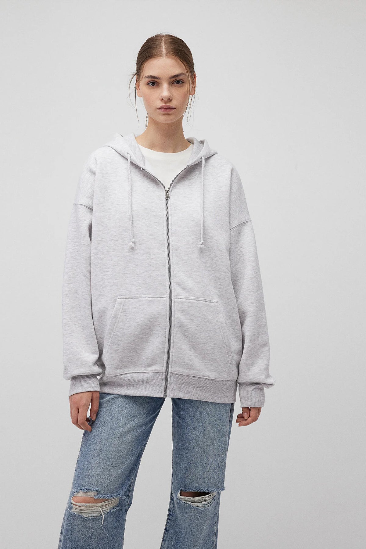 Mavi Oversize Fit Şardonlu Kapüşonlu Bayan Sweat 1610221-80196 AÇIK GRİ