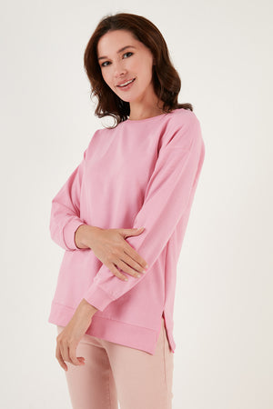 Lela Pamuklu Regular Fit Bisiklet Yaka Basic Bayan Sweat 5863569 Şeker Pembe