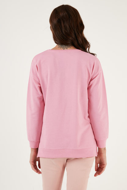 Lela Pamuklu Regular Fit Bisiklet Yaka Basic Bayan Sweat 5863569 Şeker Pembe