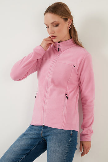 Lela Slim Fit Anti-Pilling Tüylenme Yapmayan Fermuarlı Cepli  Hırka Bayan Polar 5907002 PEMBE