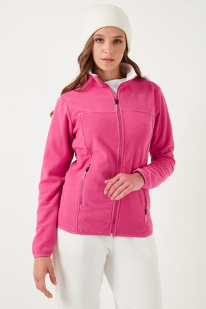 Lela Slim Fit Anti-Pilling Tüylenme Yapmayan Fermuarlı Cepli  Hırka Bayan Polar 5907002 PEMBE