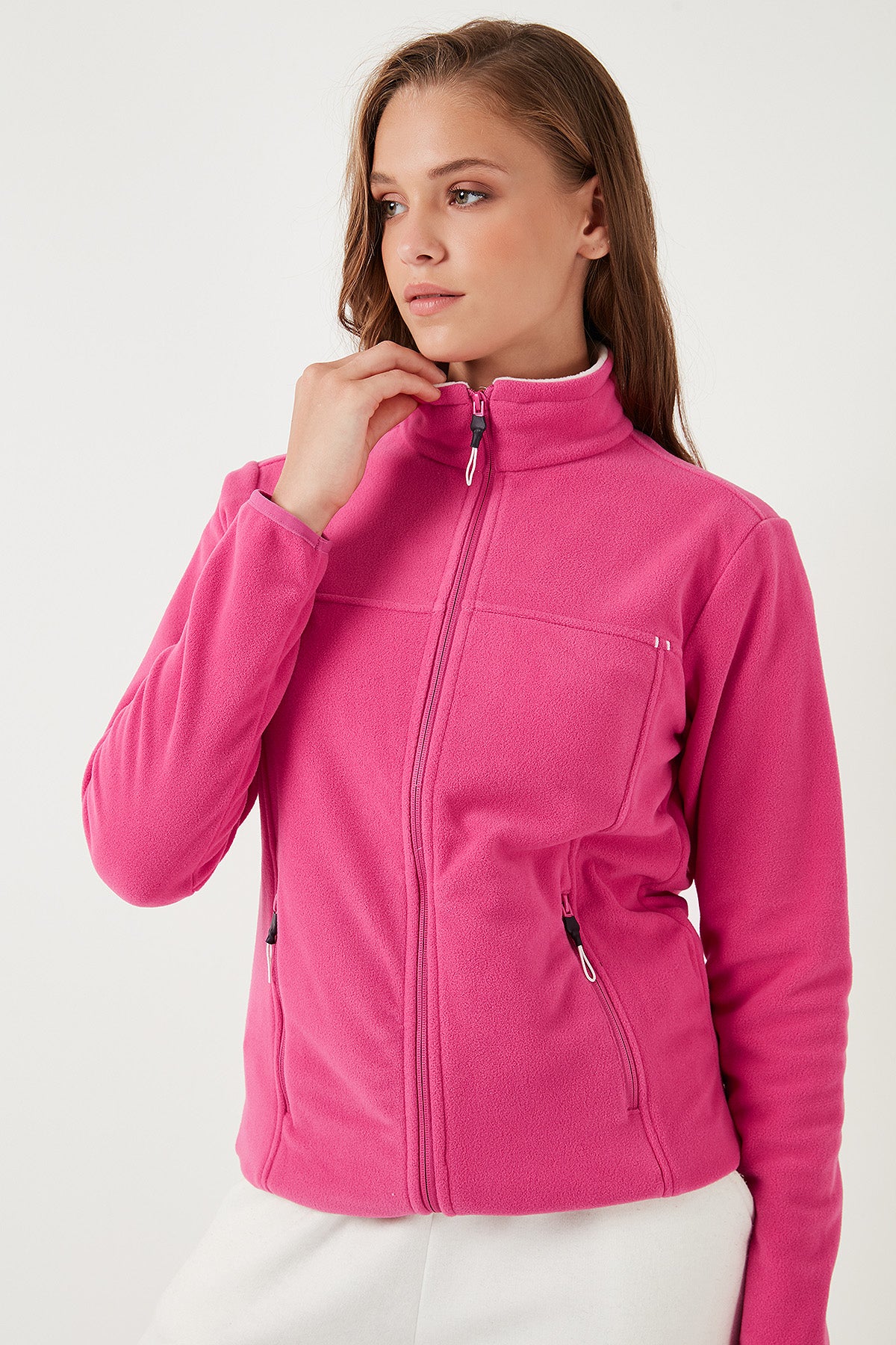 Lela Slim Fit Anti-Pilling Tüylenme Yapmayan Fermuarlı Cepli  Hırka Bayan Polar 5907002 PEMBE