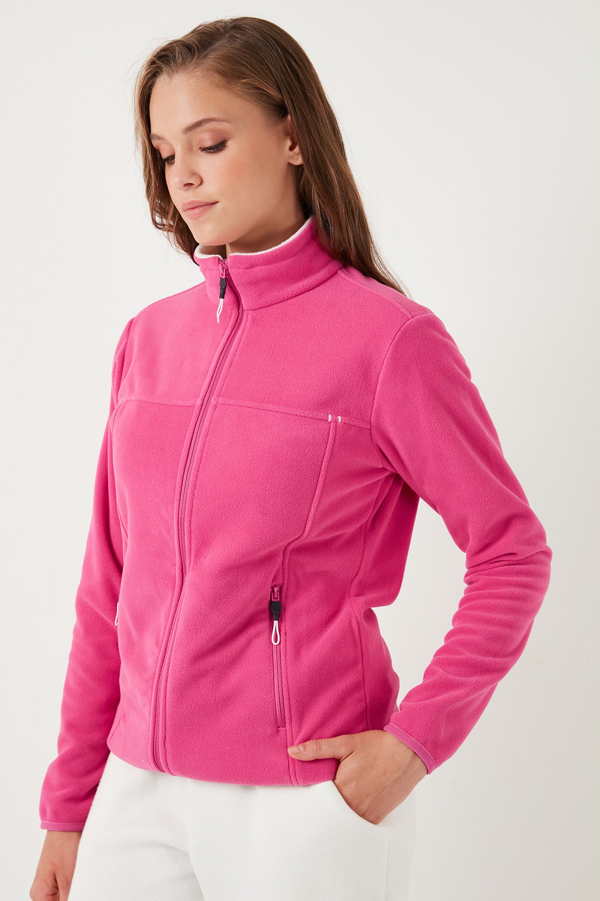 Lela Slim Fit Anti-Pilling Tüylenme Yapmayan Fermuarlı Cepli  Hırka Bayan Polar 5907002 PEMBE