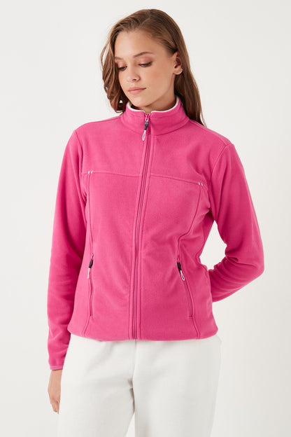 Lela Slim Fit Anti-Pilling Tüylenme Yapmayan Fermuarlı Cepli  Hırka Bayan Polar 5907002 PEMBE