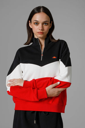 Ellesse Pamuk Karışımlı Regular Fit Yarım Fermuarlı Dik Yaka Bayan Sweat EF176-RD KIRMIZI