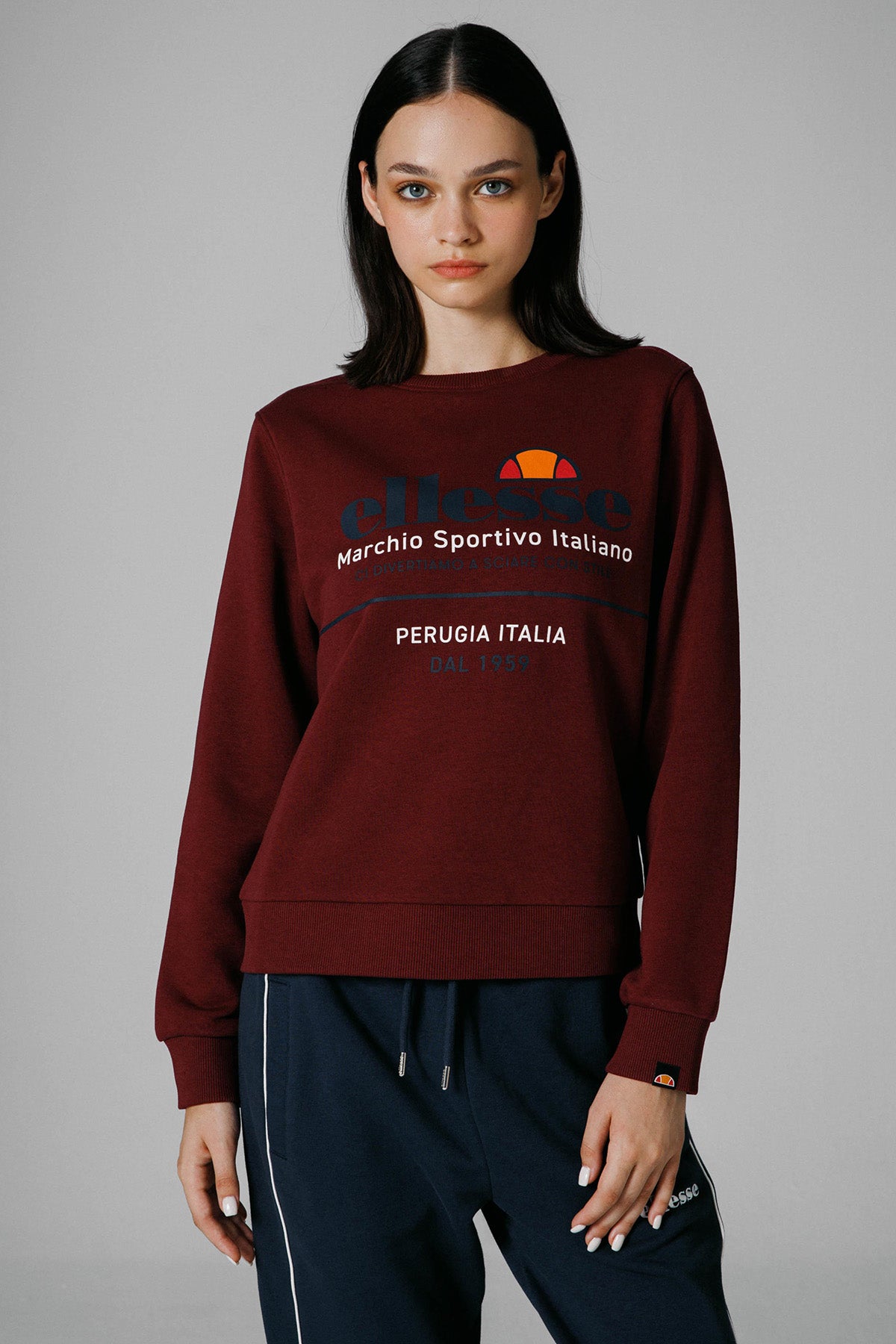 Ellesse Pamuklu Regular Fit Bisiklet Yaka Bayan Sweat EF180-BRD BORDO