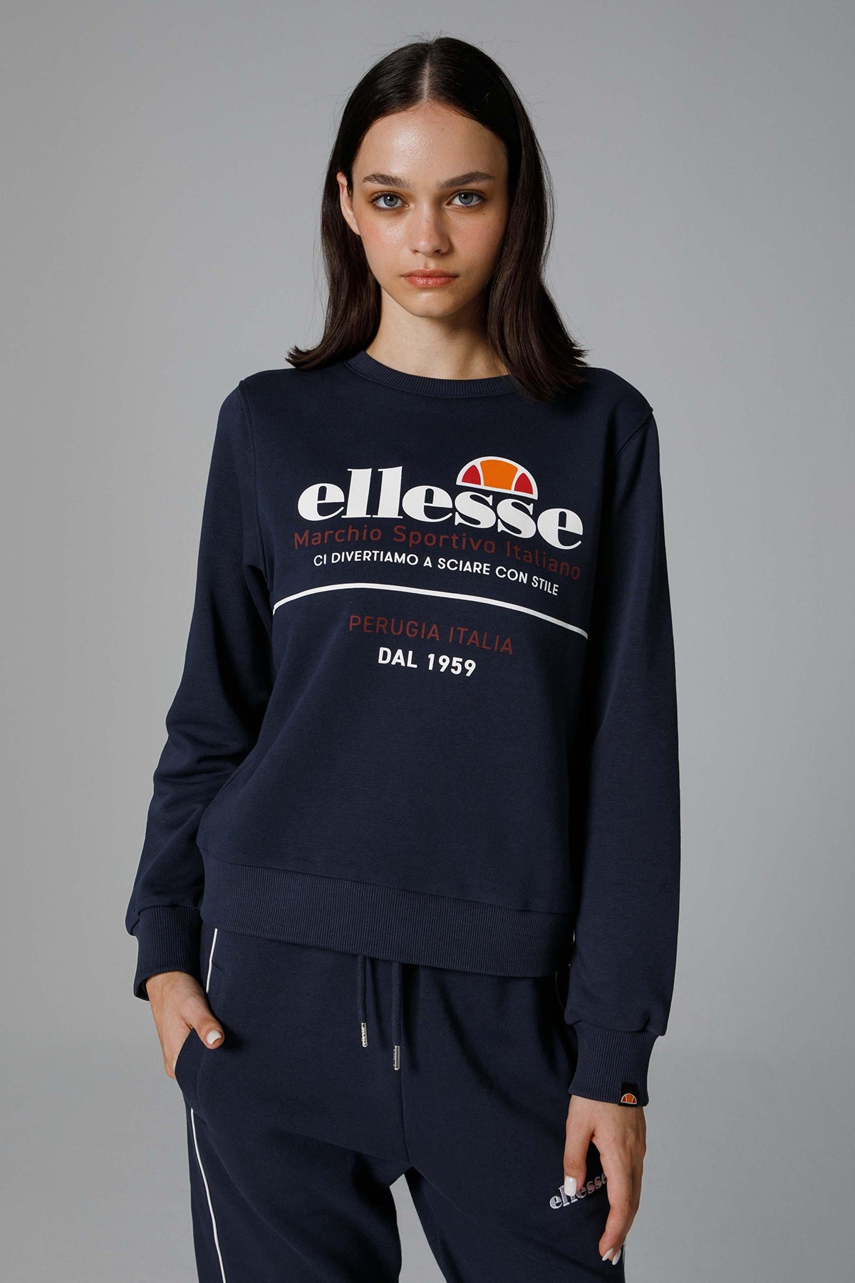 Ellesse Pamuklu Regular Fit Logolu Bisiklet Yaka Bayan Sweat EF180-NV LACİVERT