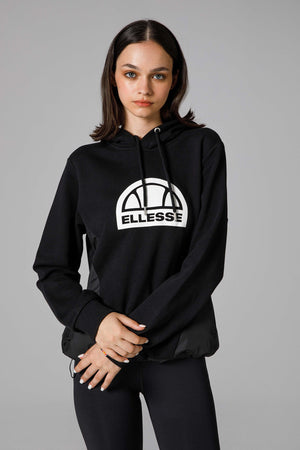 Ellesse Logo Baskılı Pamuklu Regular Fit Kapüşonlu Bayan Sweat EF201-BK SİYAH