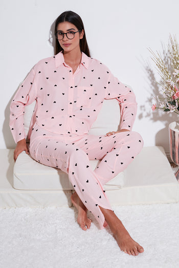 Lela Desenli Rahat Kesim Bol Paça Yazlık Bayan Pijama Takımı 6110014 TOZ PEMBE