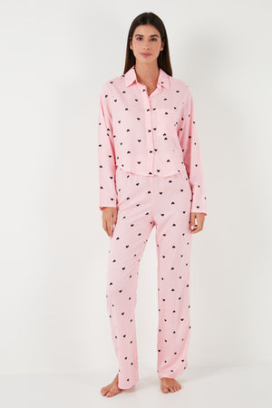 Lela Desenli Rahat Kesim Bol Paça Yazlık Bayan Pijama Takımı 6110014 TOZ PEMBE