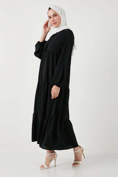 Lela Modest Regular Fit Dik Yaka Uzun Bayan Elbise 611EL545 SİYAH