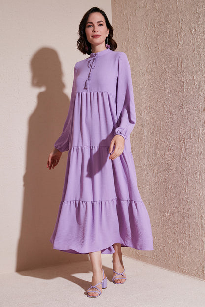 Lela Modest Regular Fit Dik Yaka Uzun Bayan Elbise 611EL545 EFLATUN