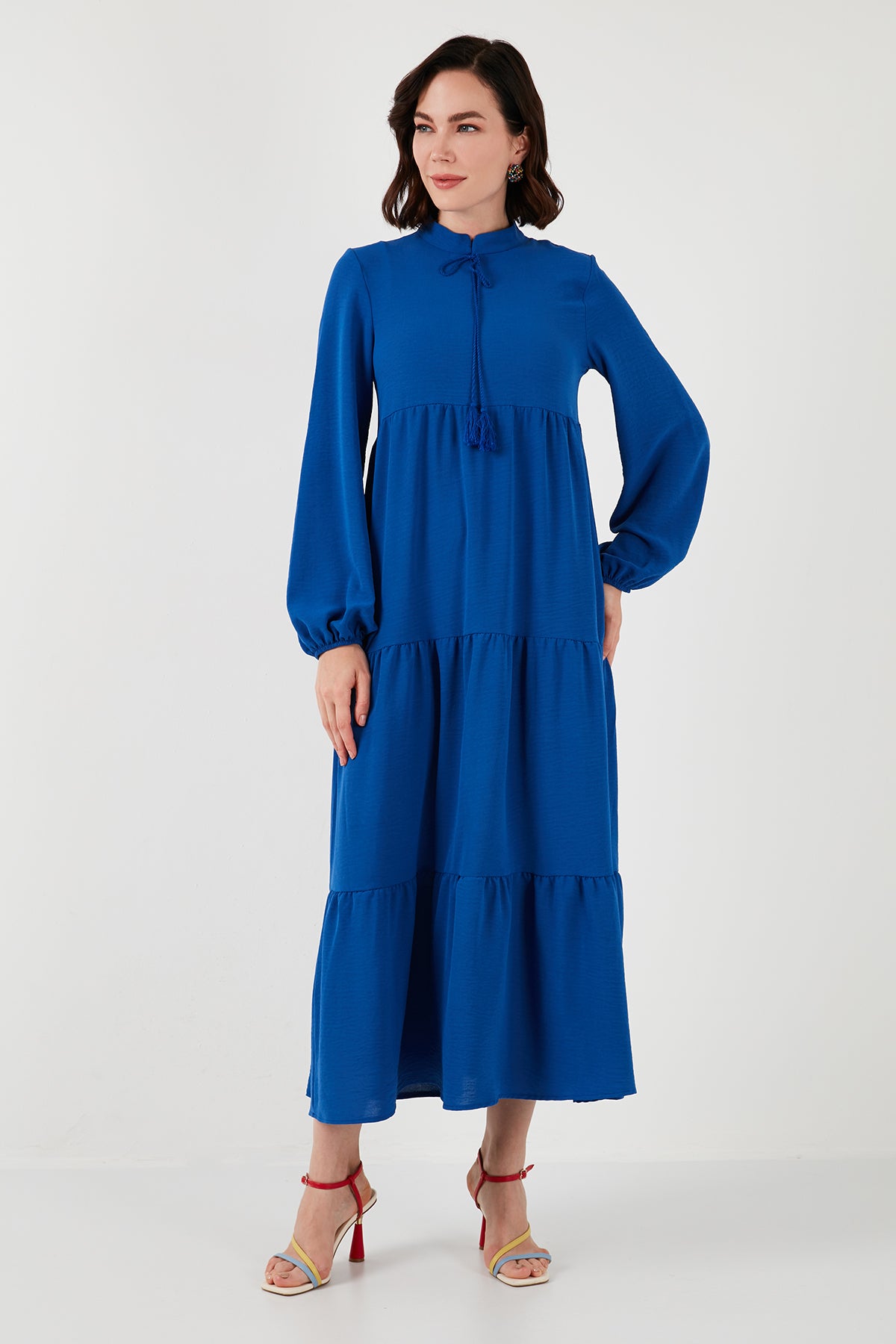 Lela Modest Regular Fit Dik Yaka Uzun Bayan Elbise 611EL545 İNDİGO