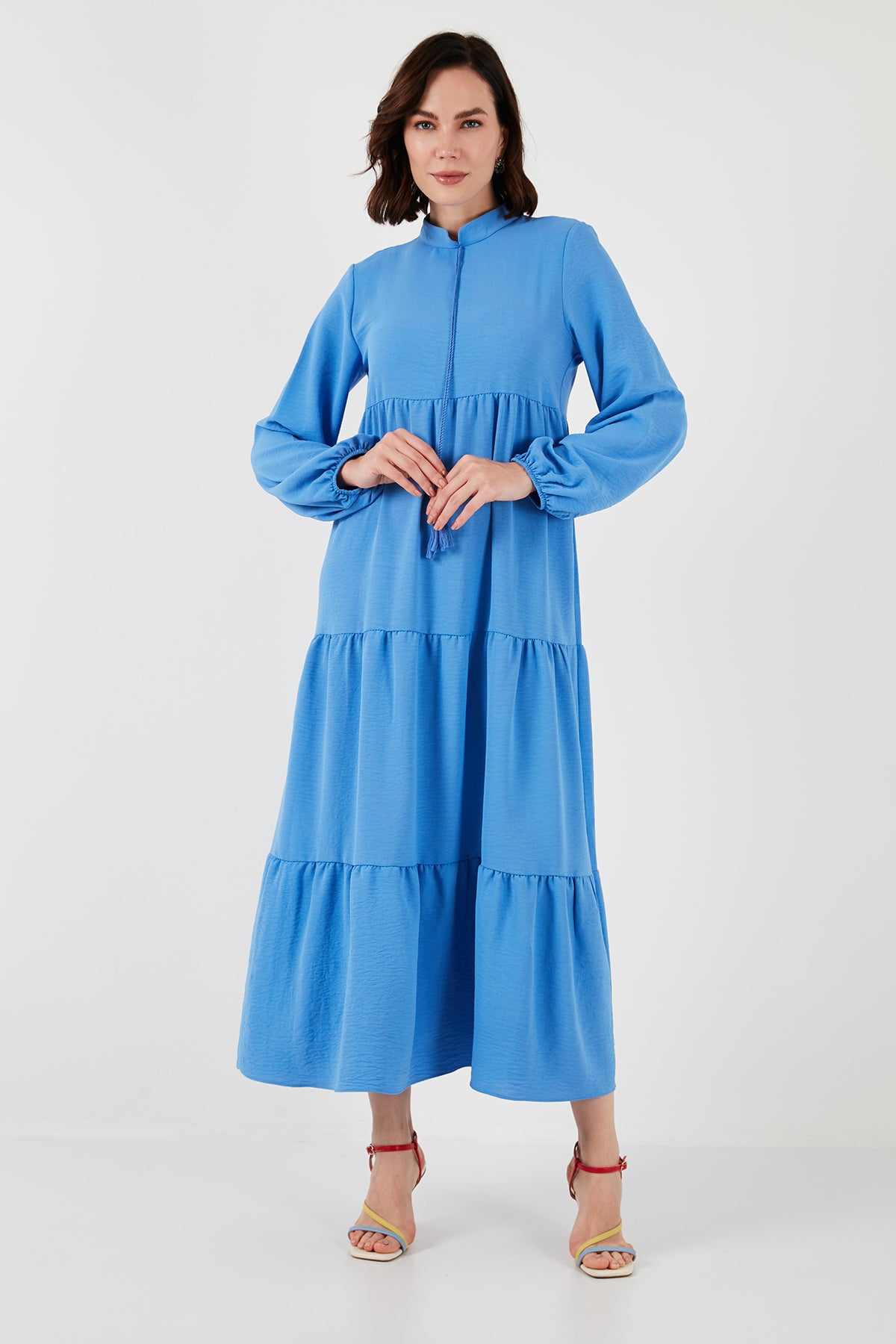 Lela Modest Regular Fit Dik Yaka Uzun Bayan Elbise 611EL545 AÇIK MAVİ