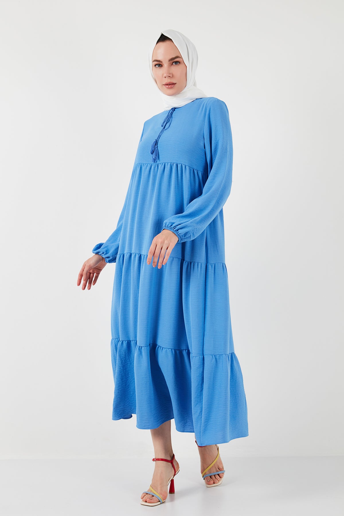 Lela Modest Regular Fit Dik Yaka Uzun Bayan Elbise 611EL545 AÇIK MAVİ