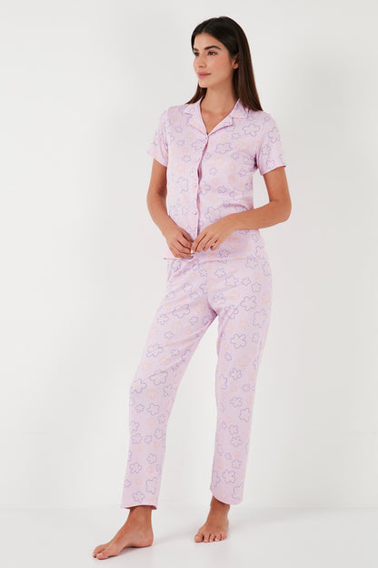 Lela Regular Fit Gömlek Yaka Kısa Kollu Bayan Pijama Takımı 65780124 PEMBE