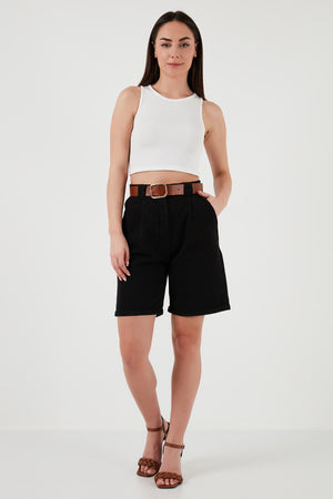 Lela Pamuklu Relaxed Fit Kemerli Gabardin Bayan Short 668YP47102S4 SİYAH