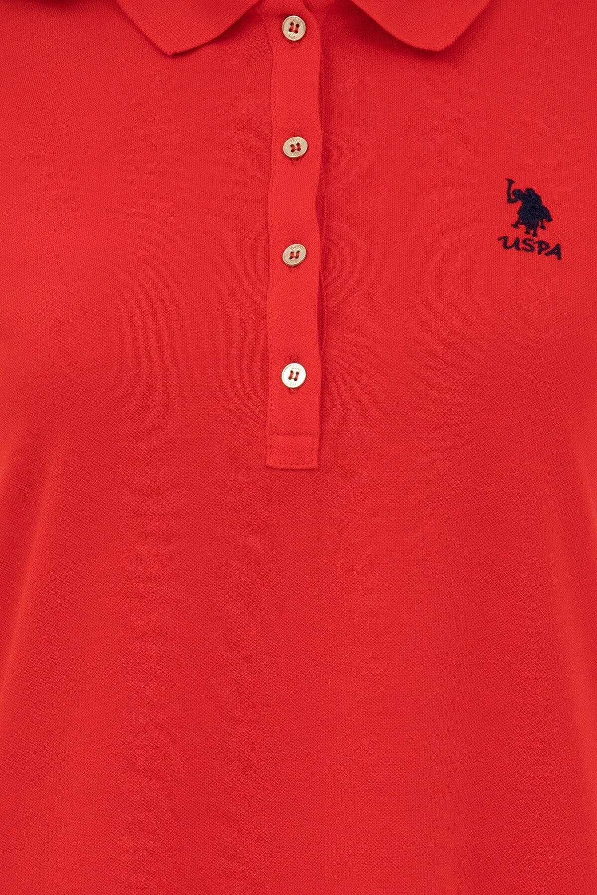 U.S. Polo Assn Pamuklu Polo Yaka Örme Bayan Elbise G082GL0751567323 KIRMIZI