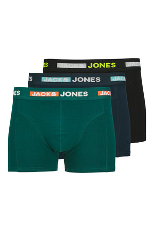 Jack & Jones Additionals Jacscott Streç Pamuklu 3 Pack Unisex Boxer 12260058 Siyah-Lacivert-Yeşil