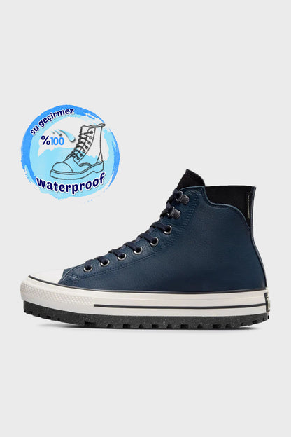 Converse Chuck Taylor Logolu Hakiki Deri Su Geçirmez Sneaker Unisex Ayakkabı A08558C 401 LACİVERT