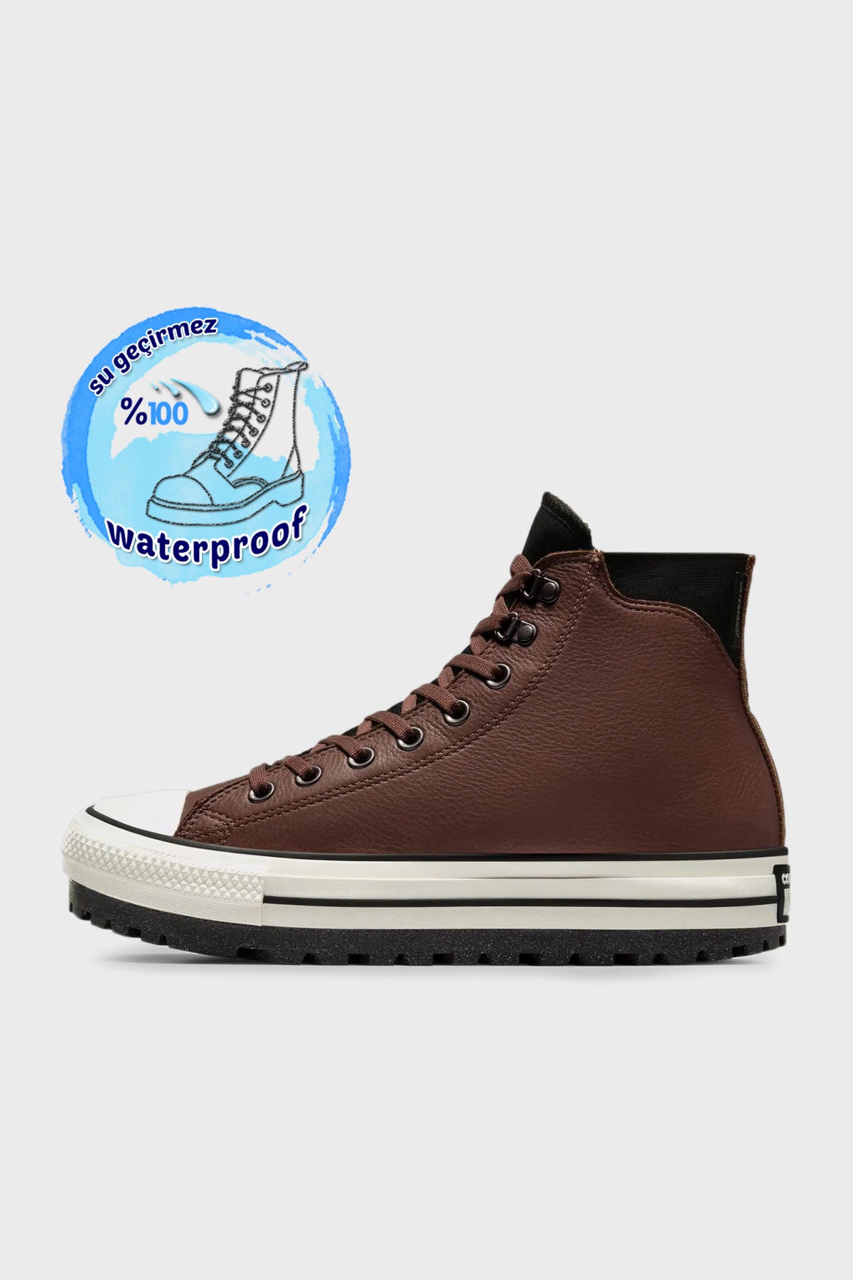 Converse Chuck Taylor Logolu Hakiki Deri Su Geçirmez Sneaker Unisex Ayakkabı A08559C 202 KAHVE